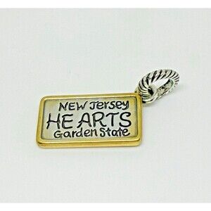 Brighton New Jersey Garden State Hearts Charm Red Enamel Silver Plate Rectangle